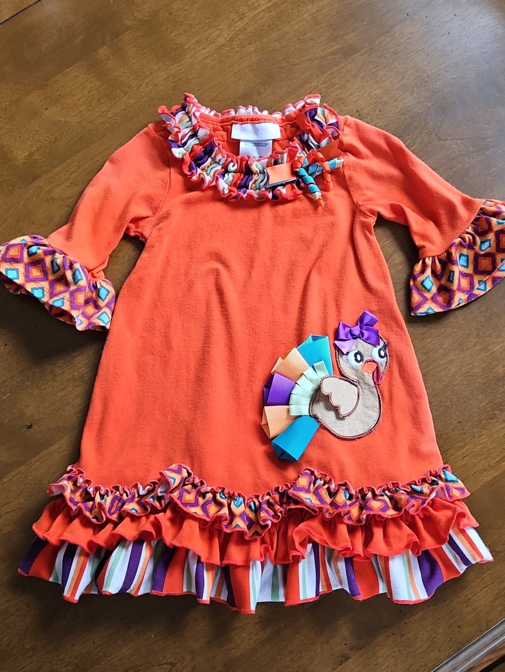 Bonnie Baby Orange Ruffle Turkey Appliqué Dress